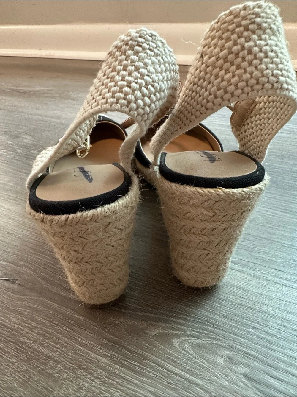 LOFT Black and Beige Espadrille Wedge Sandals